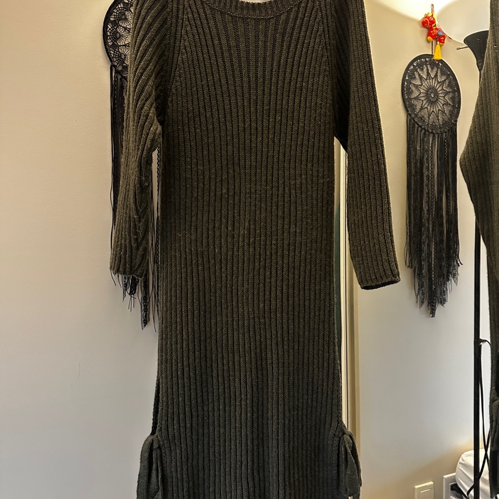 Olive Ribbed Knit Dress